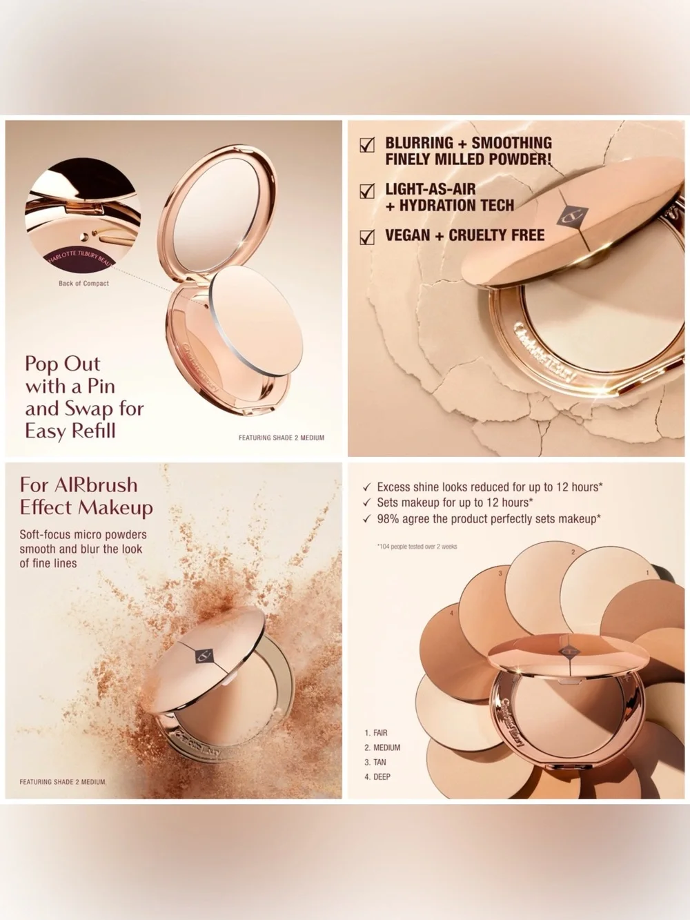 Charlotte Tilbury Airbrush Flawless Finish Setting Powder: 1 Fair Full Size BNIB